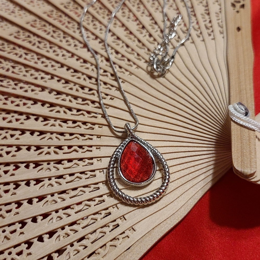 Vintage Silver Necklace with Red Accent